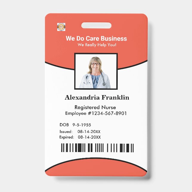 Identification Card Bar Code Photo Employee  Badge (Front)