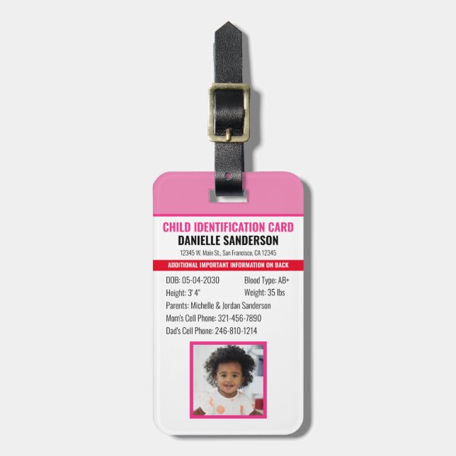 Identification Emergency Allergy Photo Child ID Luggage Tag (Front Vertical)