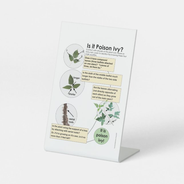 Identify Poison Ivy Plants  Hiking, camping, cabin Pedestal Sign (Front)