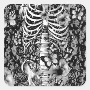 Idiopathic idiot, lace rib cage with poppies square sticker