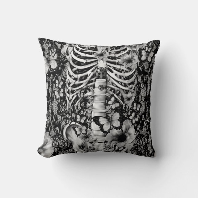 Idiopathic idiot, lace skeleton throw pillow (Front)