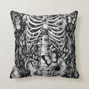 Idiopathic idiot, lace skeleton throw pillow