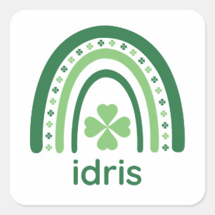 idris Name Clover Boho Rainbow Square Sticker