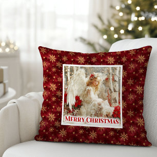 Idyllic Angel Red Poinsettia Christmas Pillow Gift