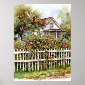 Idyllic Climbing Roses in Rural Countryside Poster