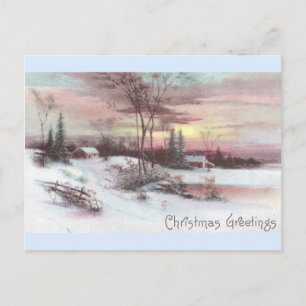Idyllic Country Winter Scene with Pink Sunset Postcard