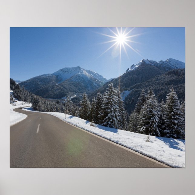 Idyllic empty road thrugh a winter landscape, 2 poster (Front)