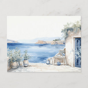 Idyllic Greek Island: Digital Watercolor Art Print Postcard