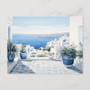 Idyllic Greek Island: Digital Watercolor Art Print Postcard