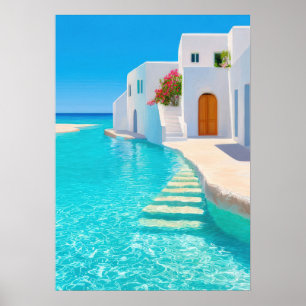 Idyllic Greek island villa with turquoise water Poster