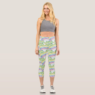 Idyllic Landscape Watercolor Painting with Trees Capri Leggings