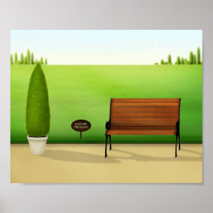 Idyllic Park Scene with "Keep Off the Grass" Sign