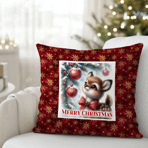 Idyllic snowy forest baby deer kids room decor   throw pillow