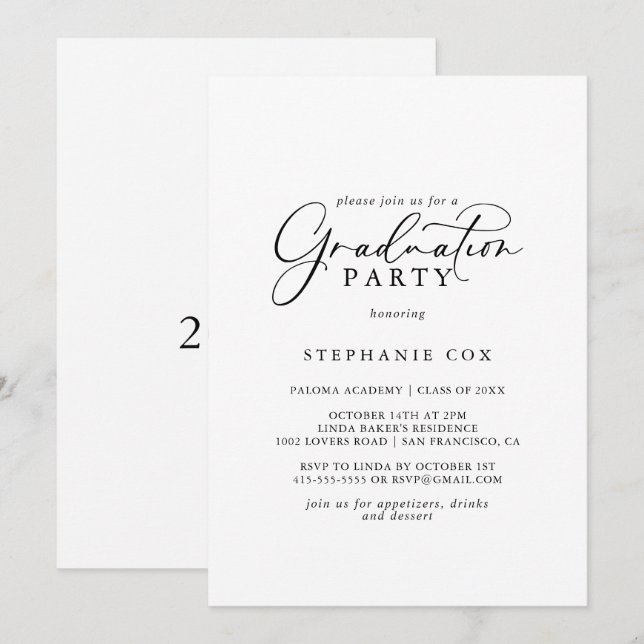 Idyllic Stylish Calligraphy Graduation Party Invitation (Front/Back)