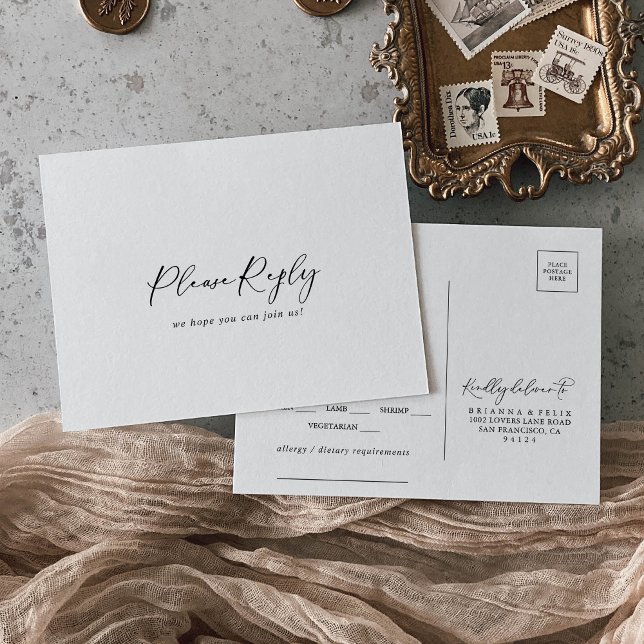 Idyllic Stylish Calligraphy Menu Choice RSVP  Postcard (Creator Uploaded)