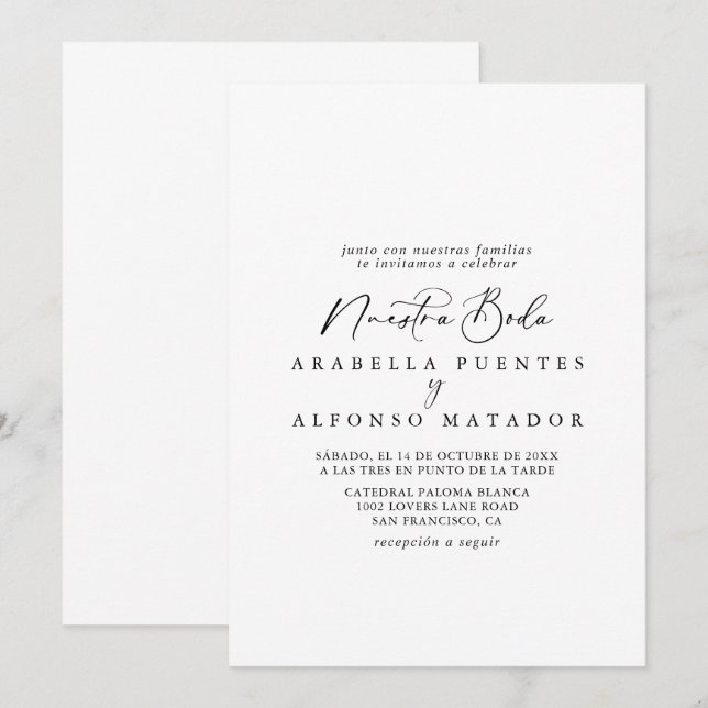 Idyllic Stylish Calligraphy Nuestra Boda Wedding  Invitation (Front/Back)