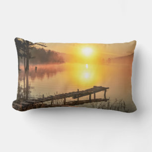 Idyllic Sunrise Misty Mountain Lake, Bulgaria Lumbar Pillow