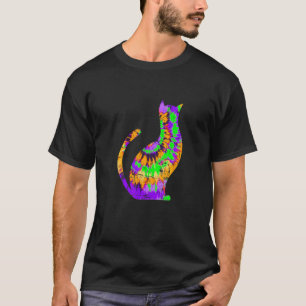 Ie Dye Halloween Cat Green Purple Orange T-Shirt
