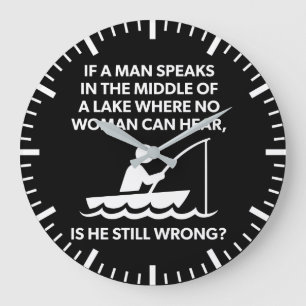 If A Man Speaks In A Lake - Fishing, Funny Novelty Large Clock
