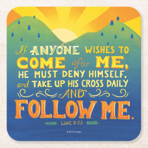 If Anyone Wishes to Come After Me Square Paper Coaster