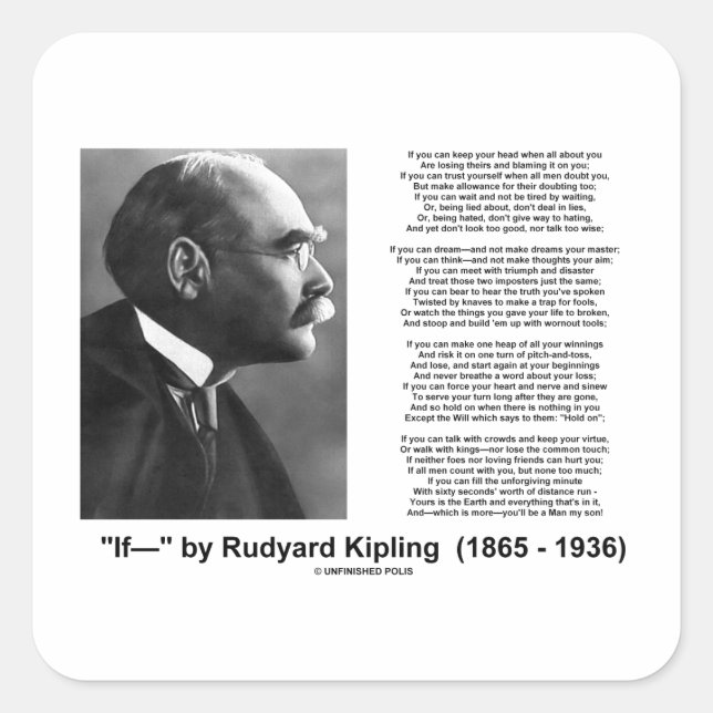 If- by Rudyard Kipling Motivational Advice Poem Square Sticker (Front)