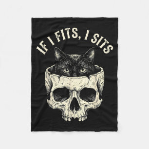 If Fits Sit Black Cat Skull Minimalist Cat Meme Fleece Blanket