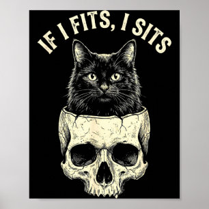 If fits sit black cat skull minimalist funny meme poster