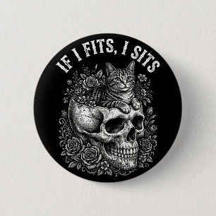 If fits sit black cat skull minimalist meme humour 2 inch round button