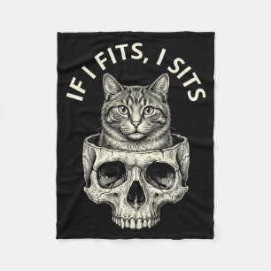 If Fits Sit Black Cat Skull Minimalist Meme Humour Fleece Blanket