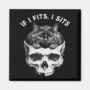 If fits sit black cat skull minimalist meme humour magnet