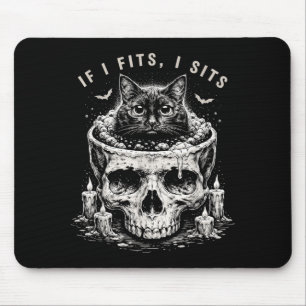 If Fits Sit Black Cat Skull Minimalist Meme Humour Mouse Pad