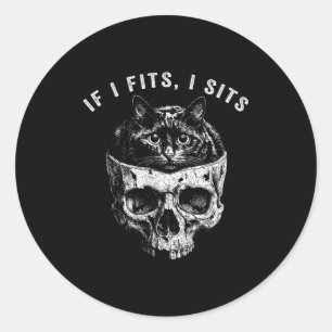 If fits sits black cat skull gothic dark meme classic round sticker