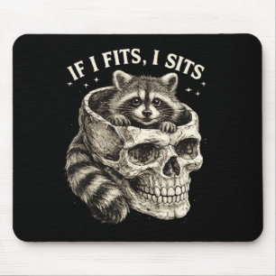 If Fits Sits Raccoon Skull Funny Dark Gothic Humou Mouse Pad