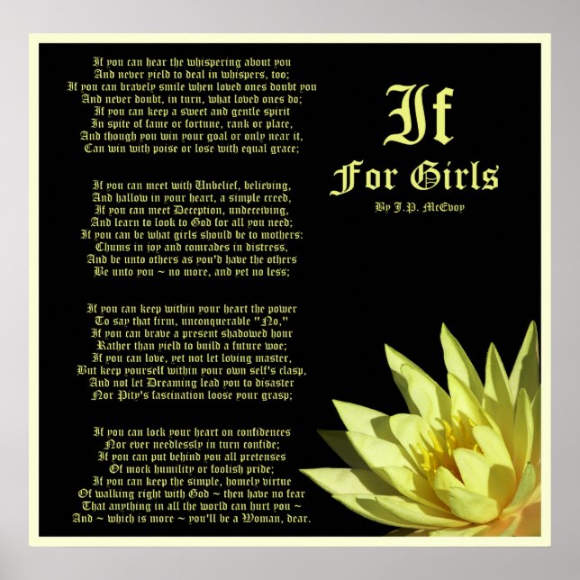 If For Girls Poem by J.P. McEvoy Print (Front)