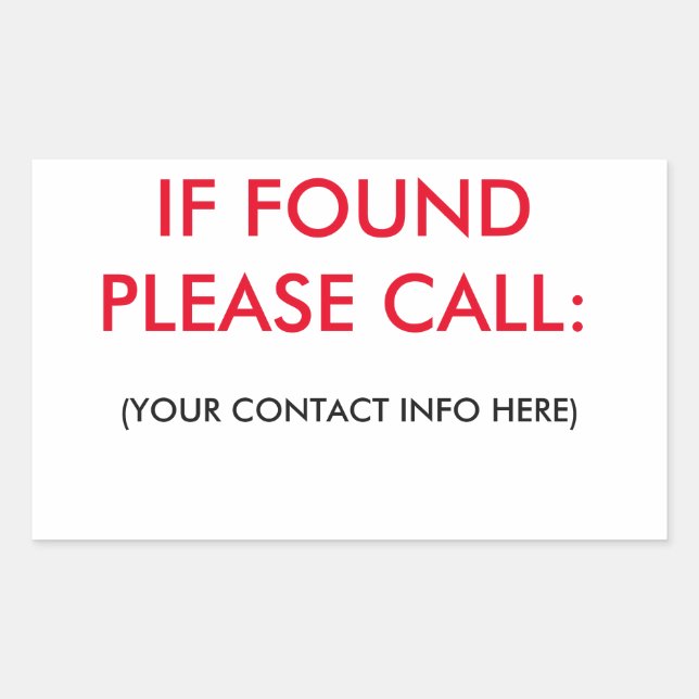 IF FOUND PLEASE CALL LABELS (Front)