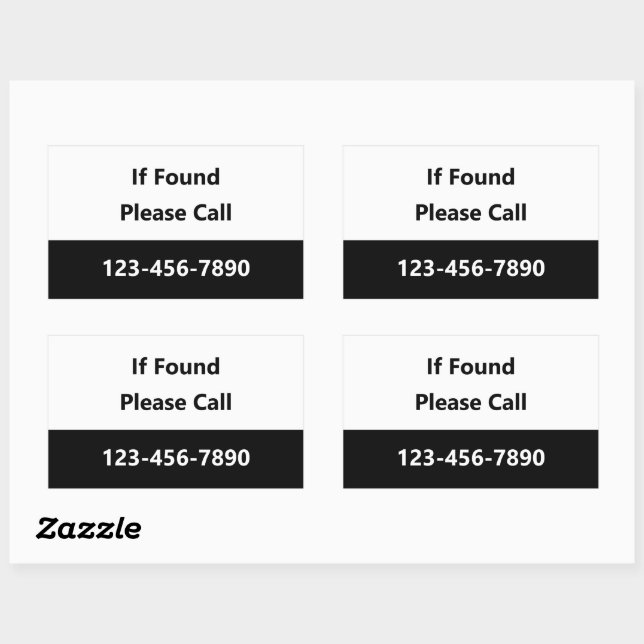 If Found Please Call Your Phone Number Black White Sticker (Sheet)