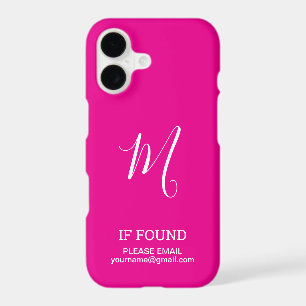 If Found Please Email Me Custom monogram pink