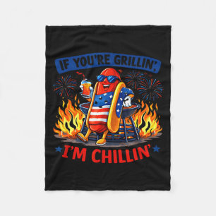 If grillin chillin bbq hot dog humour funny fleece blanket