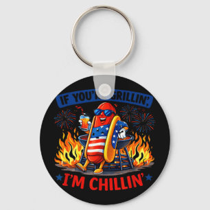 If grillin chillin bbq hot dog humour funny keychain