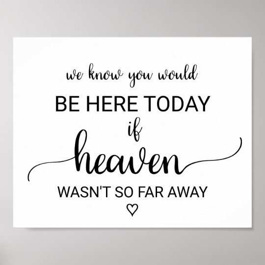 If Heaven Wasn't So Far Away Wedding Memorial Poster | Zazzle.ca