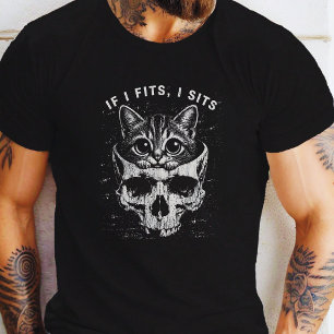 If I Fits I Sits Cute Cat Skull Gothic Dark Humour T-Shirt