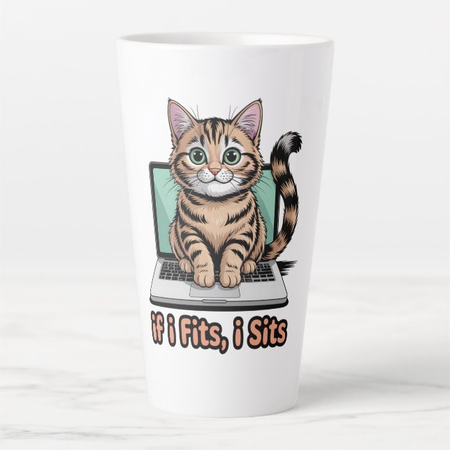 If I Fits I Sits Funny Cat Meme Laptop Worker Gift Latte Mug (Front)