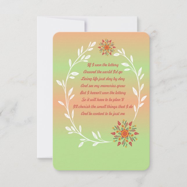 If I won the lottery poem card (Front)