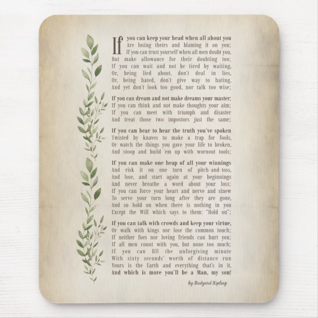 IF, Inspired poem of Rudyard Kipling Mouse Pad (Front)