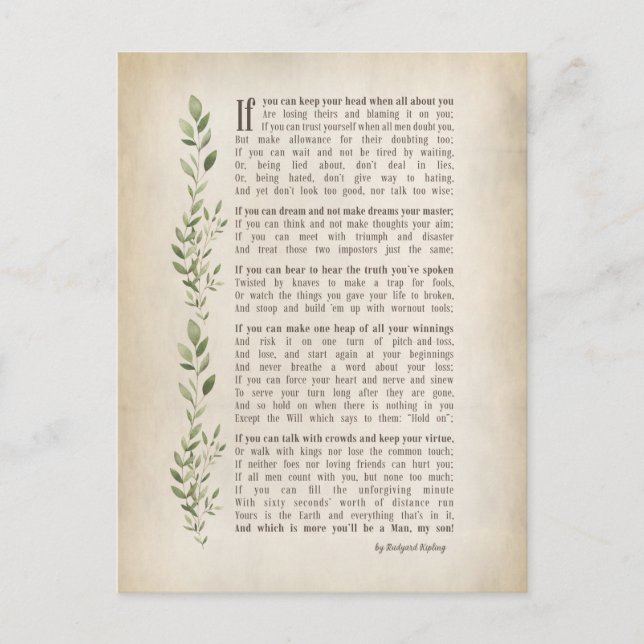 IF, Inspired poem of Rudyard Kipling  Postcard (Front)