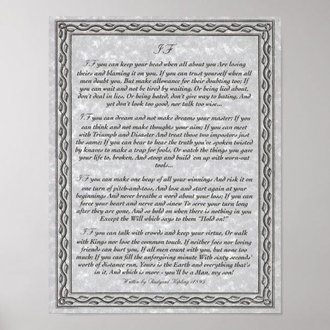 IF Inspiring Poem for Young Men by Rudyard Kipling Poster (Front)