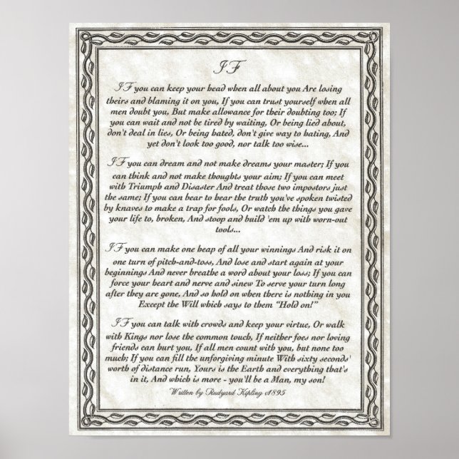 IF Inspiring Poem for Young Men by Rudyard Kipling Poster (Front)