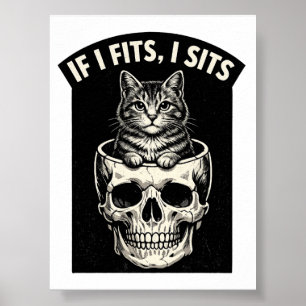 If It Fits I Sits Black Cat Skull Printable  Poster