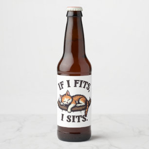 If it Fits I Sits Funny Sleepy Cat Feline Kitten   Beer Bottle Label