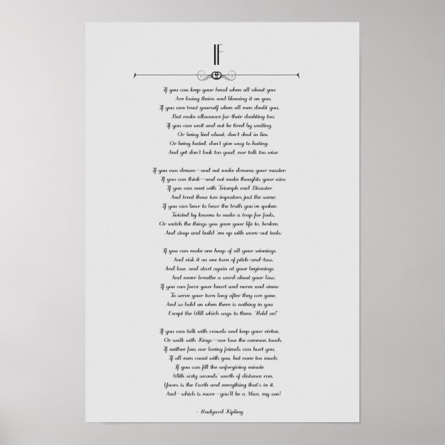 IF Kipling Poem  on Gray Poster (Front)